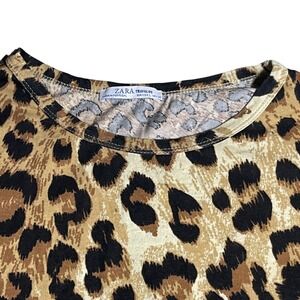 ZARA Trafaluc Women Leopard Print T Shirt Short Sleeve Crew Neck Top Large